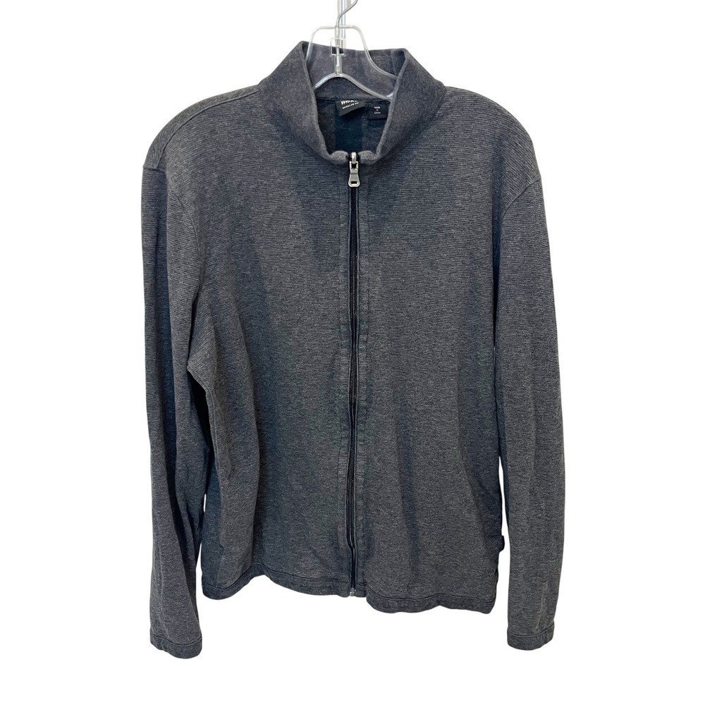 Hugo Boss Mens Full Zip‎ Cardigan Sweatshirt Gray Elbow Patch Minimalist Size XL